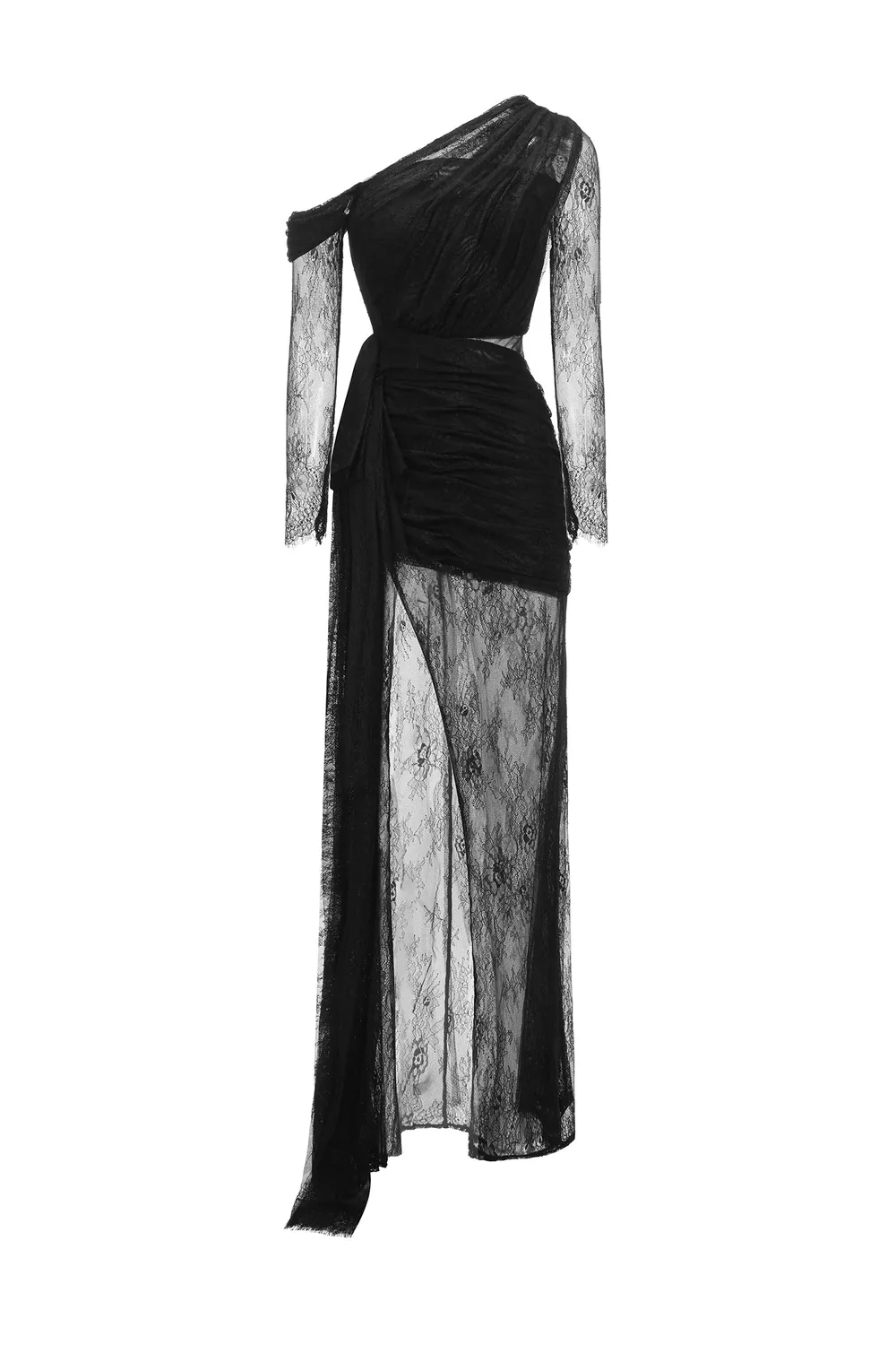 Bella Barnett Hunter abito maxi monospalla nero manica lunga