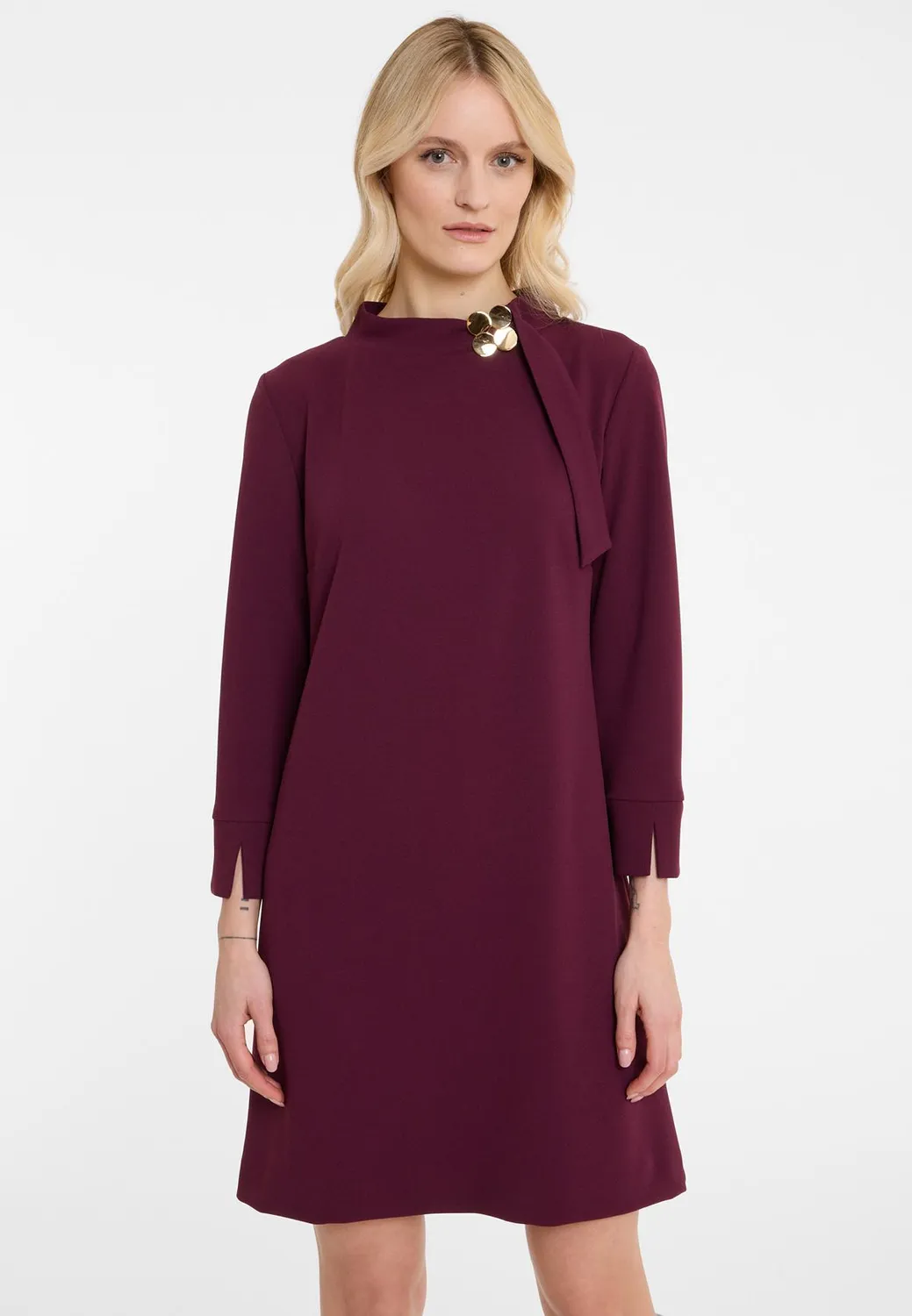 Ana Alcazar Adora abito mini bordeaux collo coreana