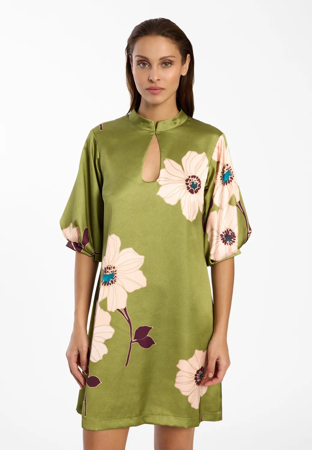 Ana Alcazar Delin abito in raso verde mini