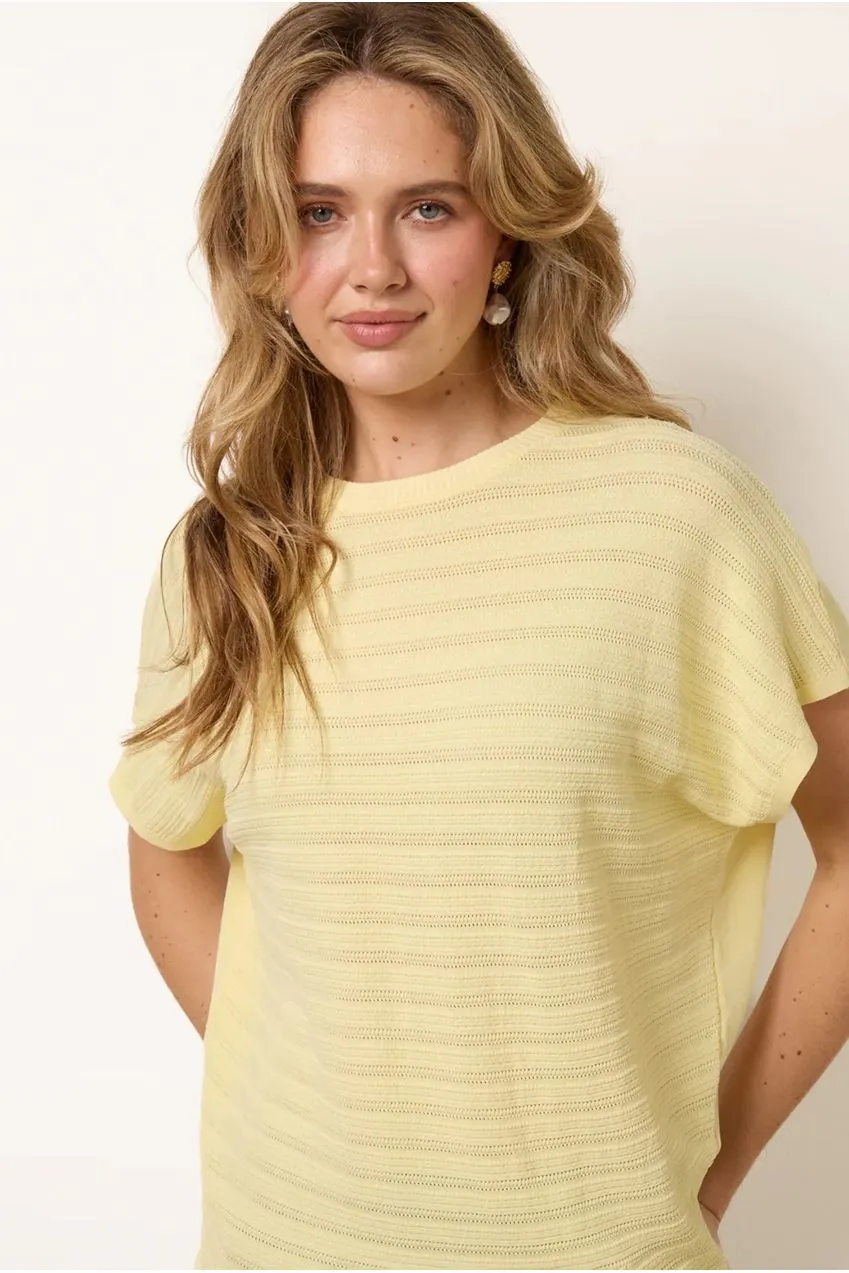 Blue Vanilla Top Knit Giallo Limone Manica Corta