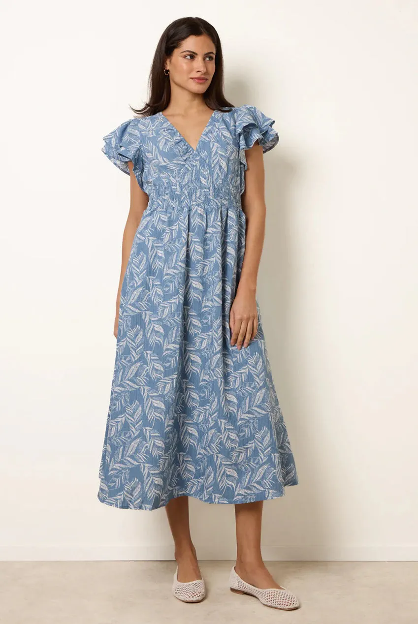 Blue Vanilla V Neck Abito Midi Stampa Blu