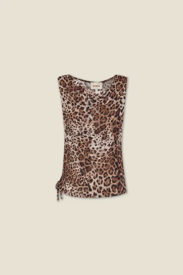 Dahlia Ines top leopardato in georgette con coulisse