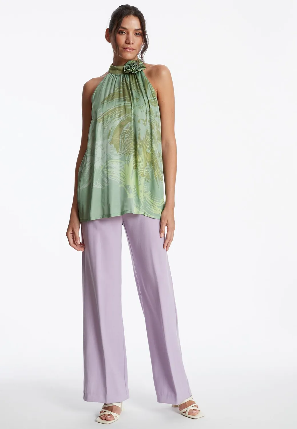 Ana Alcazar Zegora top raso verde scollo halter