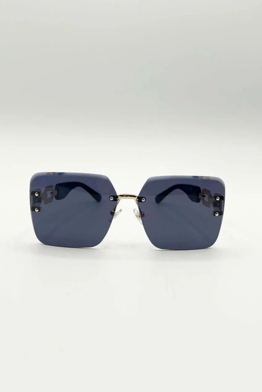 SVNX Rimless Oversized Square occhiali da sole nero oro