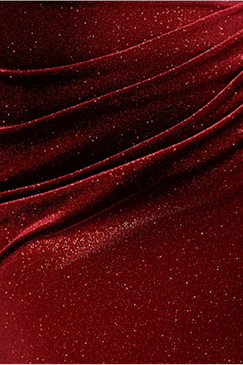 Goddiva Glitter Velvet Abito Maxi Vino Bordeaux