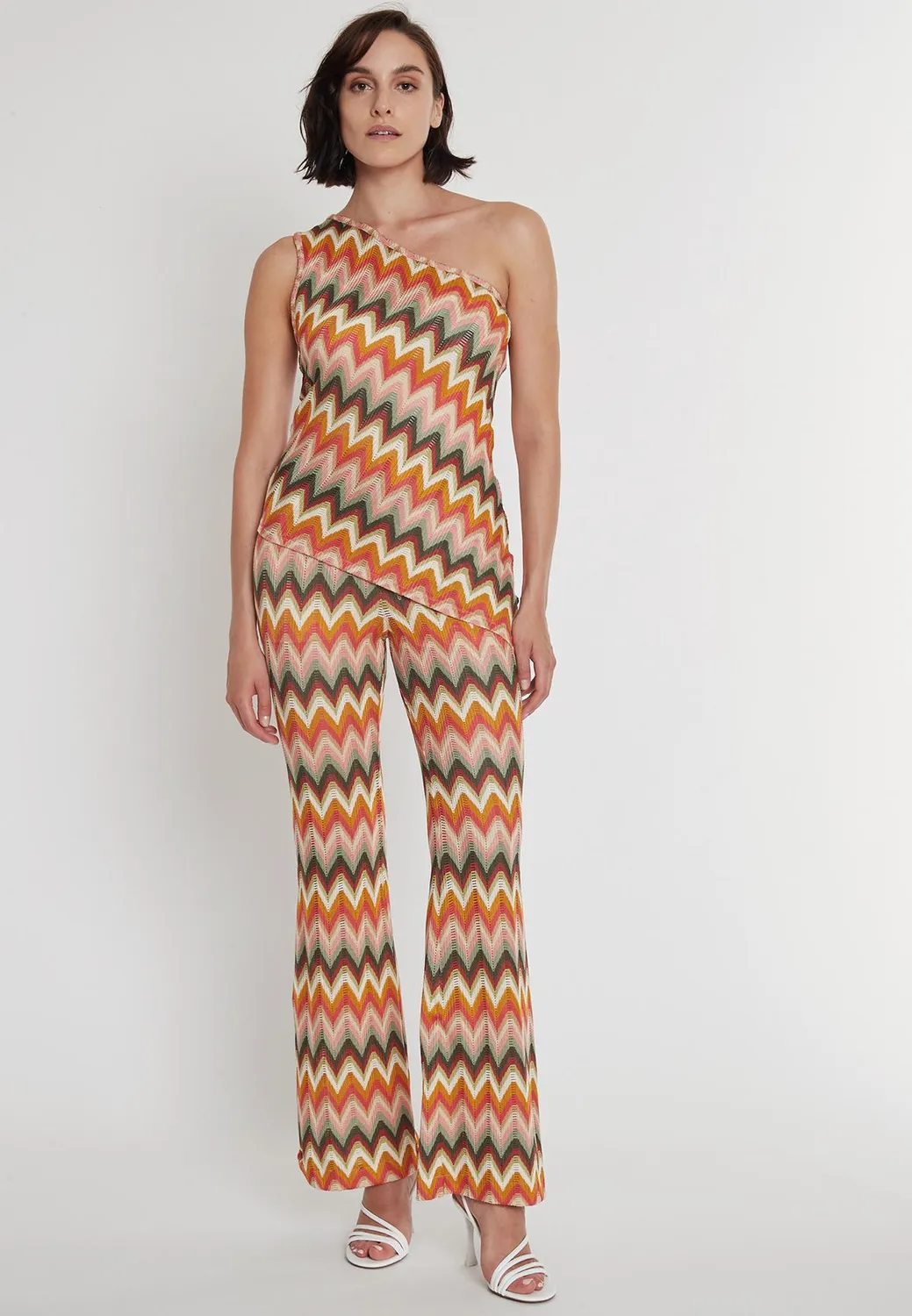 Ana Alcazar Poely pantaloni maglia marrone zigzag