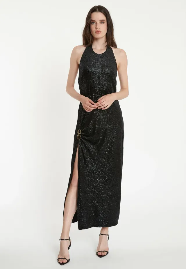 Ana Alcazar Tajali abito maxi paillettes con spacco