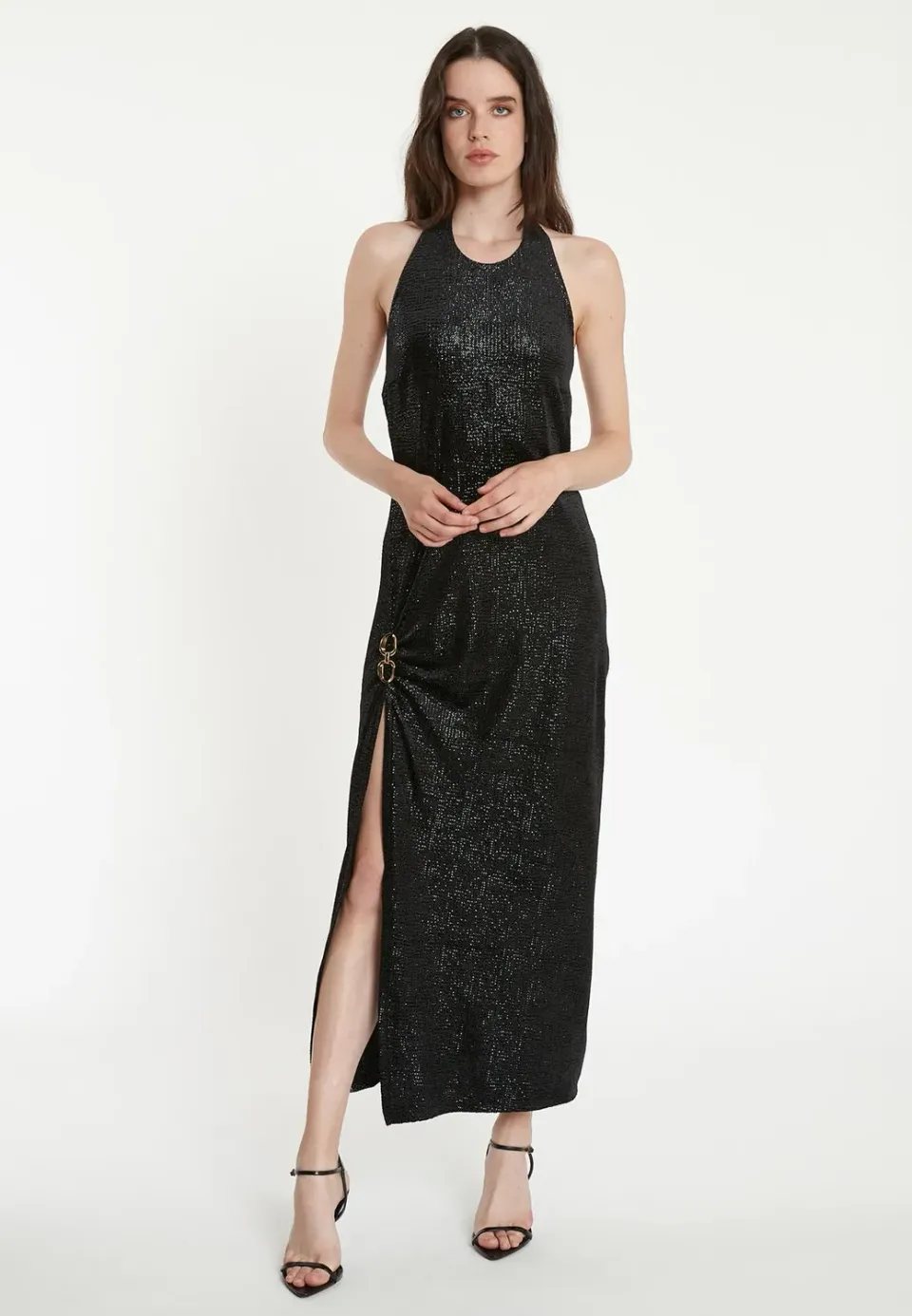 Ana Alcazar Tajali abito maxi paillettes con spacco