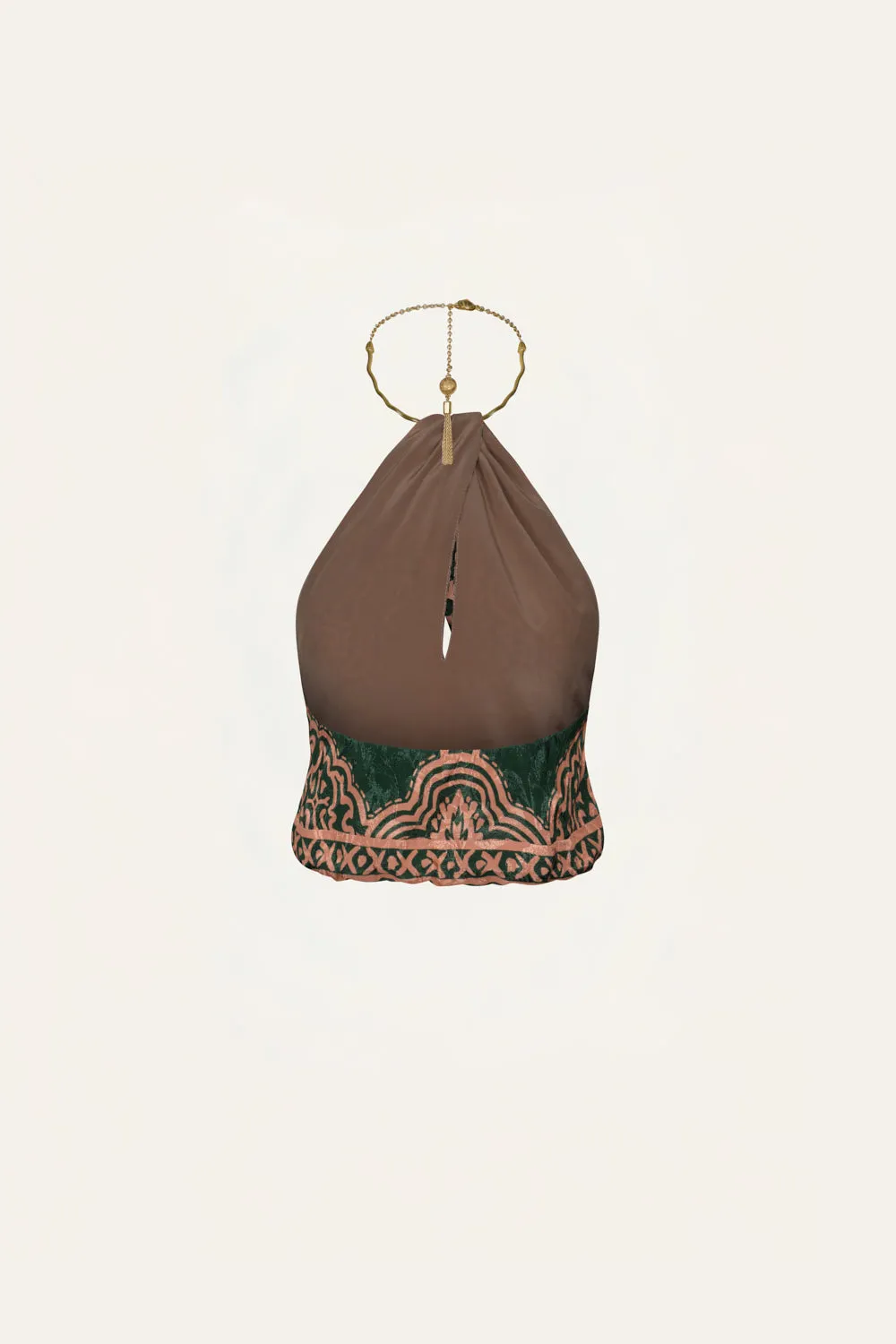 Johanna Ortiz Southern Reverie top halter jacquard verde