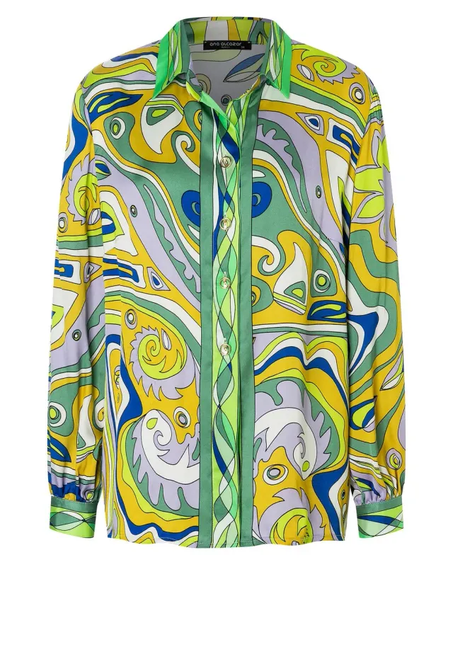 Ana Alcazar Pebely camicia satin fantasia verde