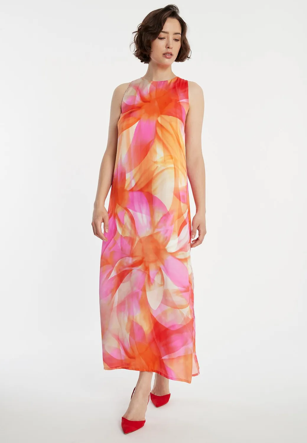 Ana Alcazar Zawa abito lungo satin floreale arancio