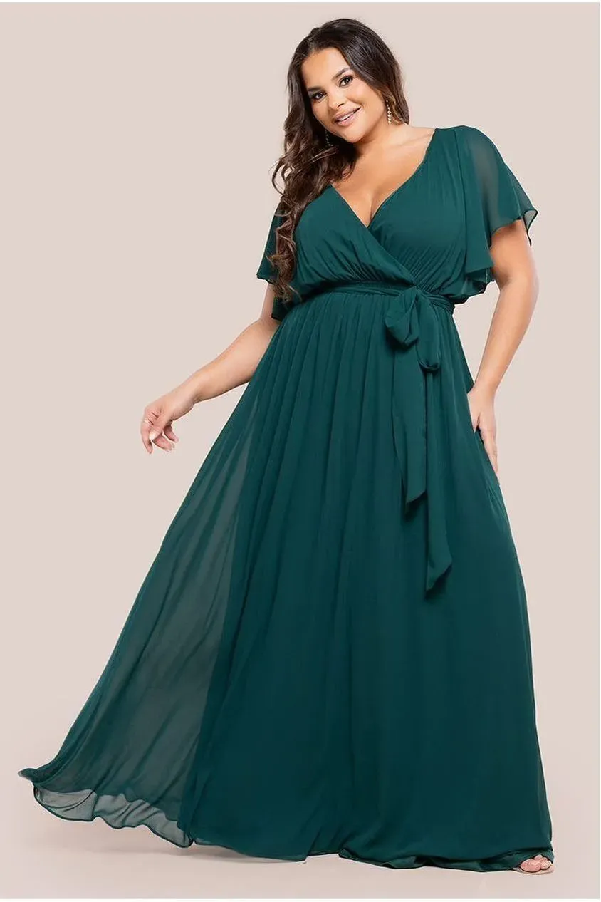 Goddiva Plus Abito Maxi Chiffon Verde Smeraldo