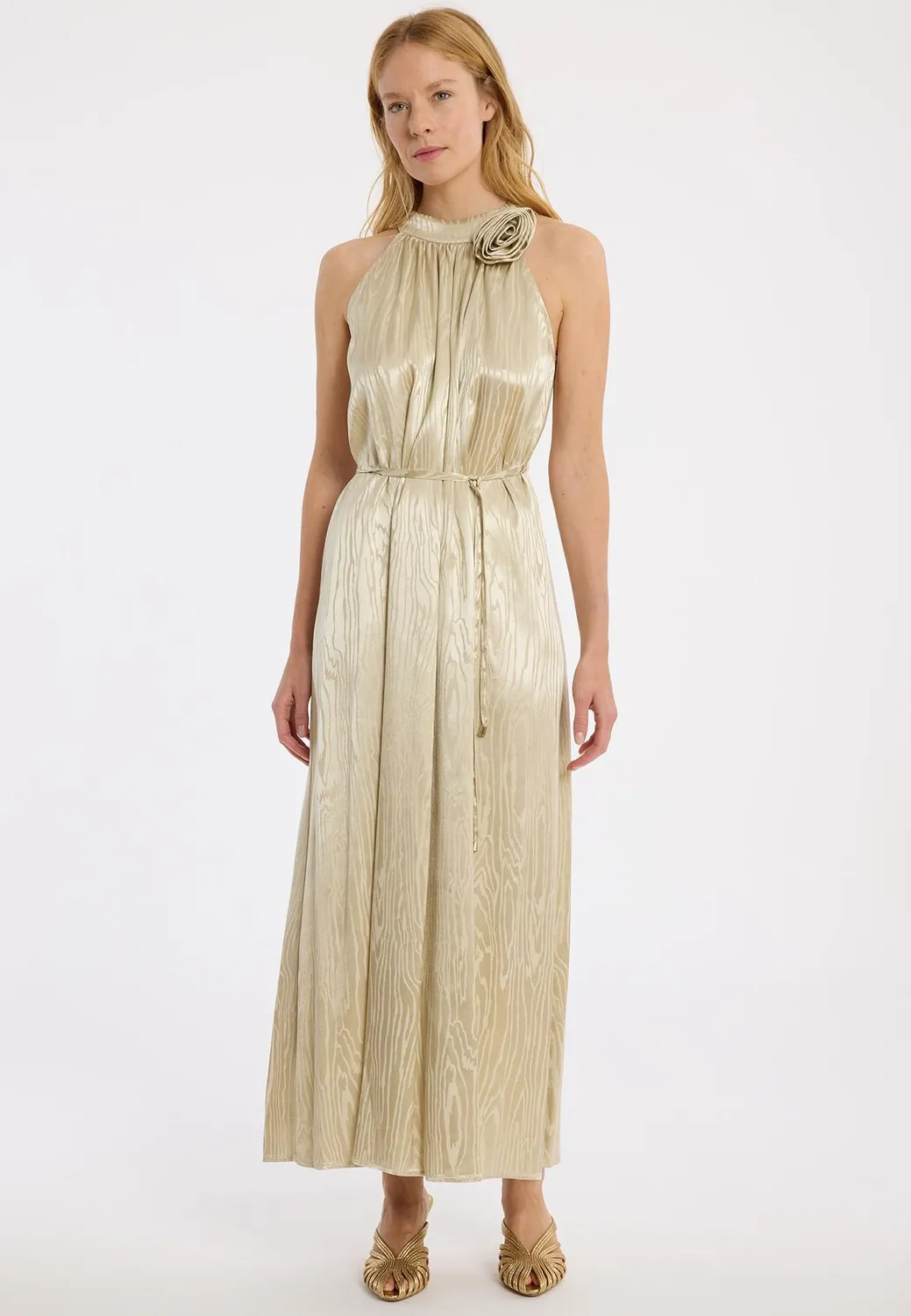 Ana Alcazar Zartea abito lungo satin oro