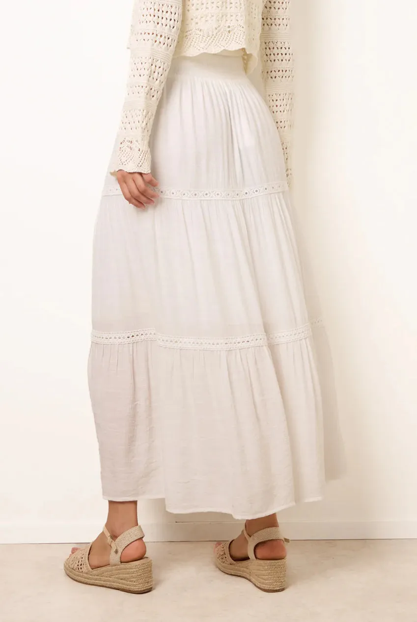Blue Vanilla gonna maxi crochet avorio vita arricciata