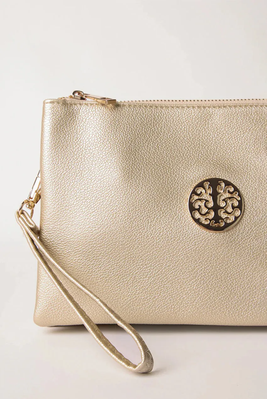 Blue Vanilla clutch oro pochette con tracolla rimovibile