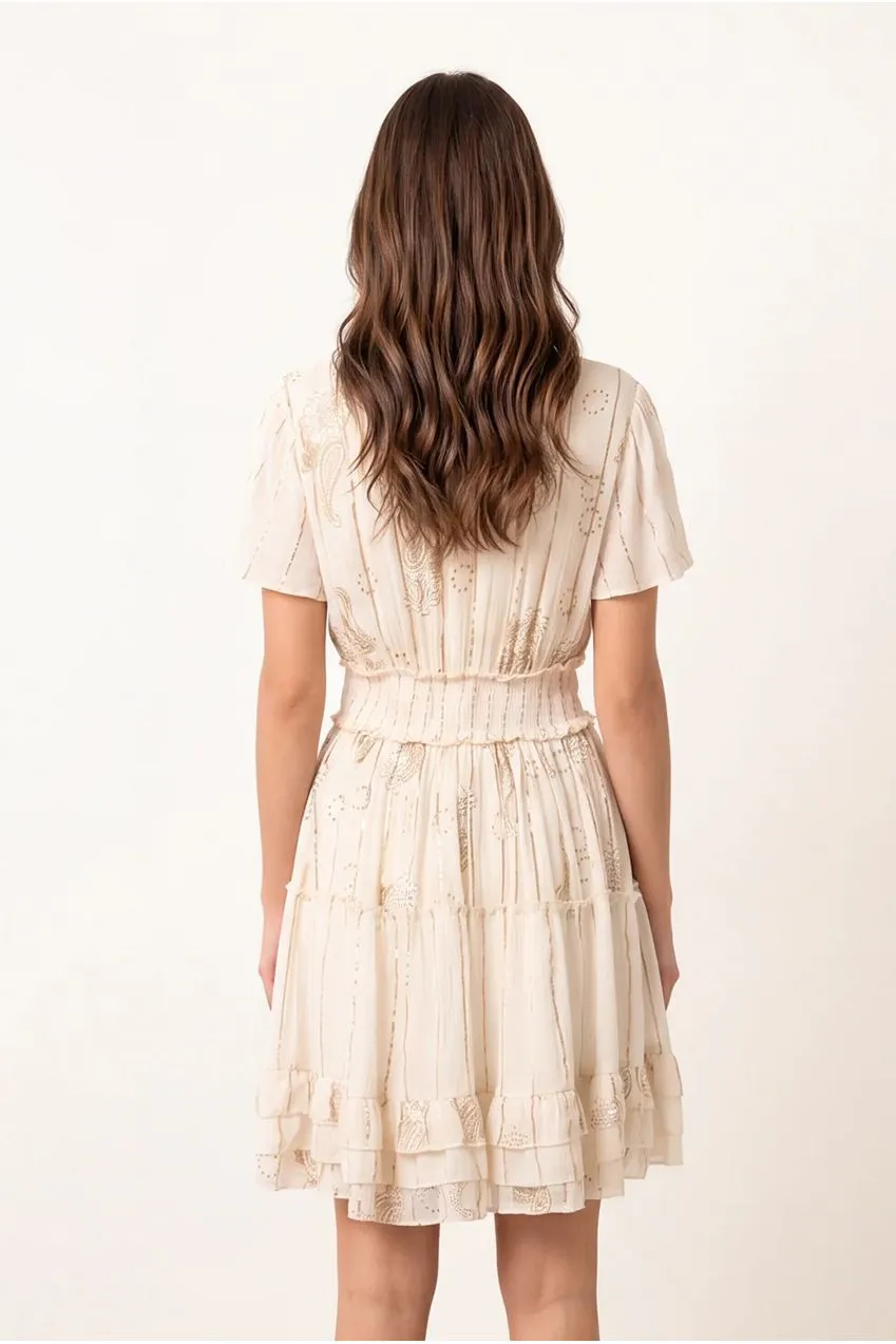 Blue Vanilla Abito Mini Beige Balze Ricamato S/M