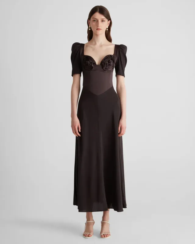 Violante Nessi Baccarat abito marrone seta maniche ampie