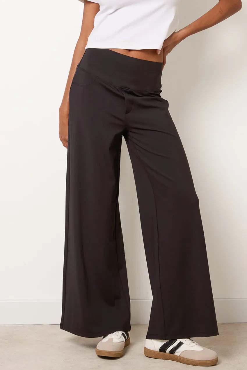 Blue Vanilla pantaloni neri wide leg stretch tessuto soft