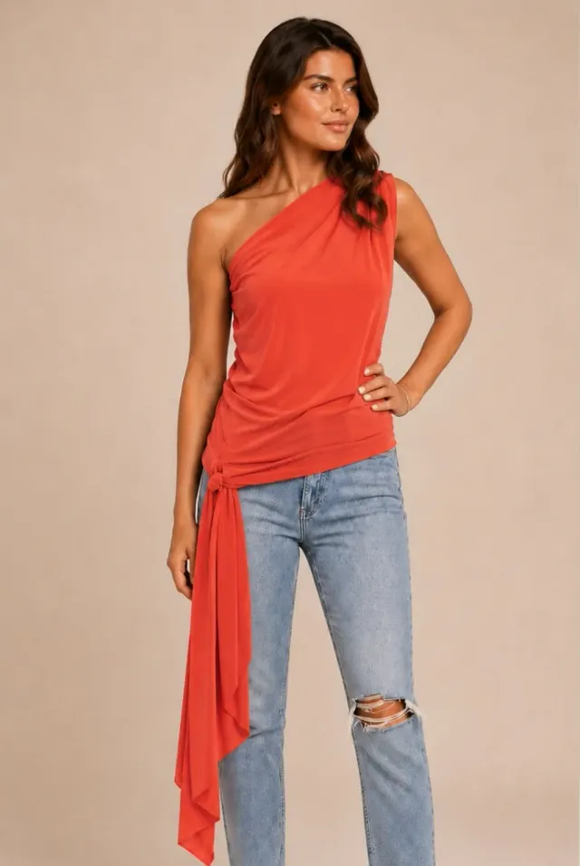 Honor Gold Khloe top monospalla arancione elasticizzato