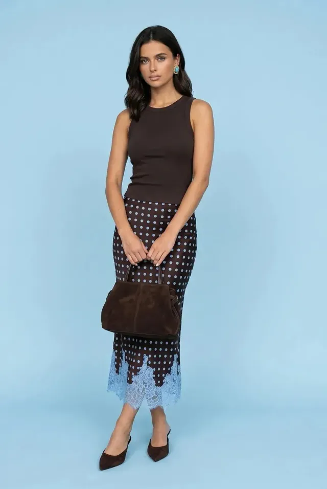 Urban Bliss Lace Spot gonna maxi cioccolato pois pizzo
