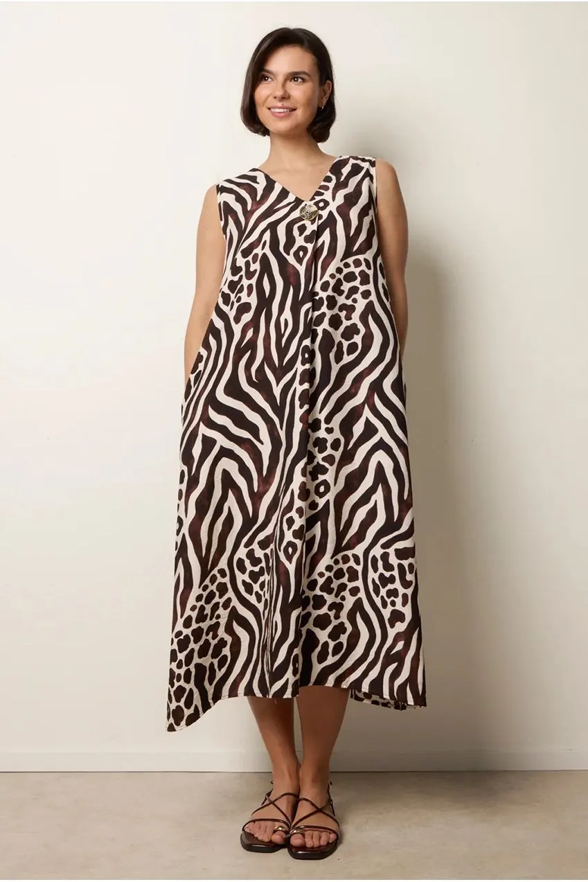 Blue Vanilla Animal Print abito midi cioccolato S/M