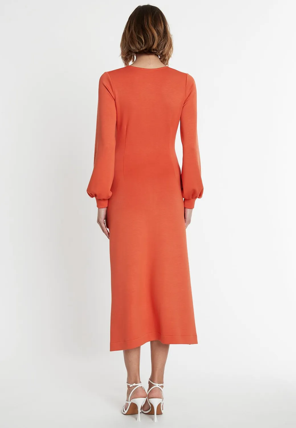 Ana Alcazar Sedona abito midi jersey arancione scollo V