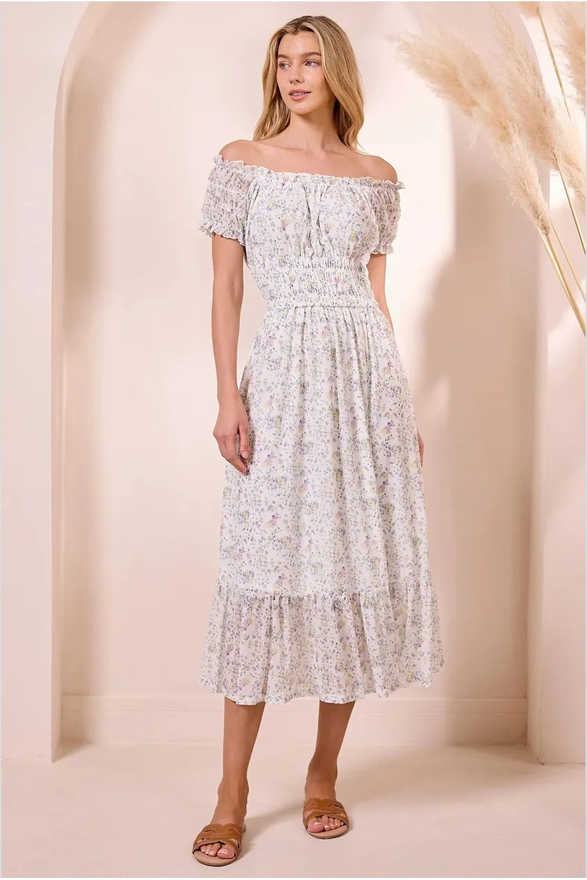 Angeleye Ditsy Mesh Bardot abito bianco floreale