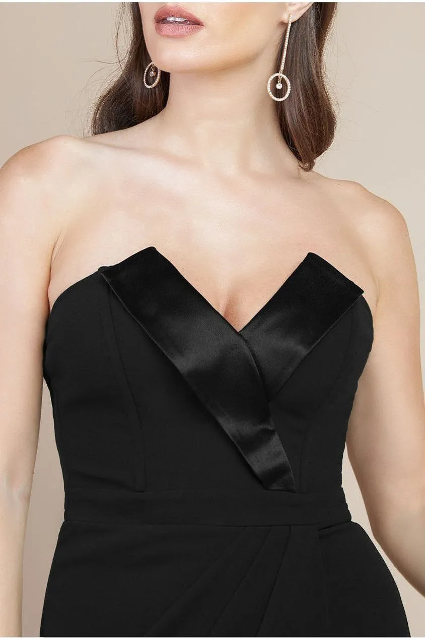 Goddiva Scuba Midi abito nero satin collo spacco 12