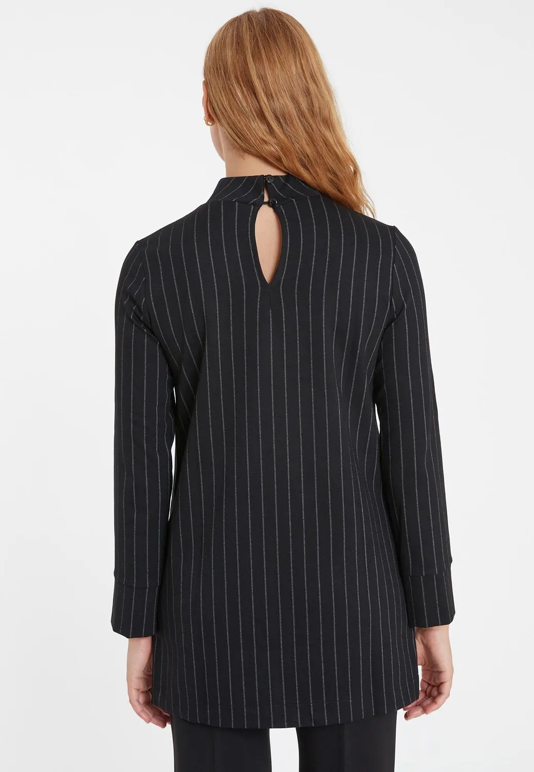 Ana Alcazar Somya top lungo gessato nero business