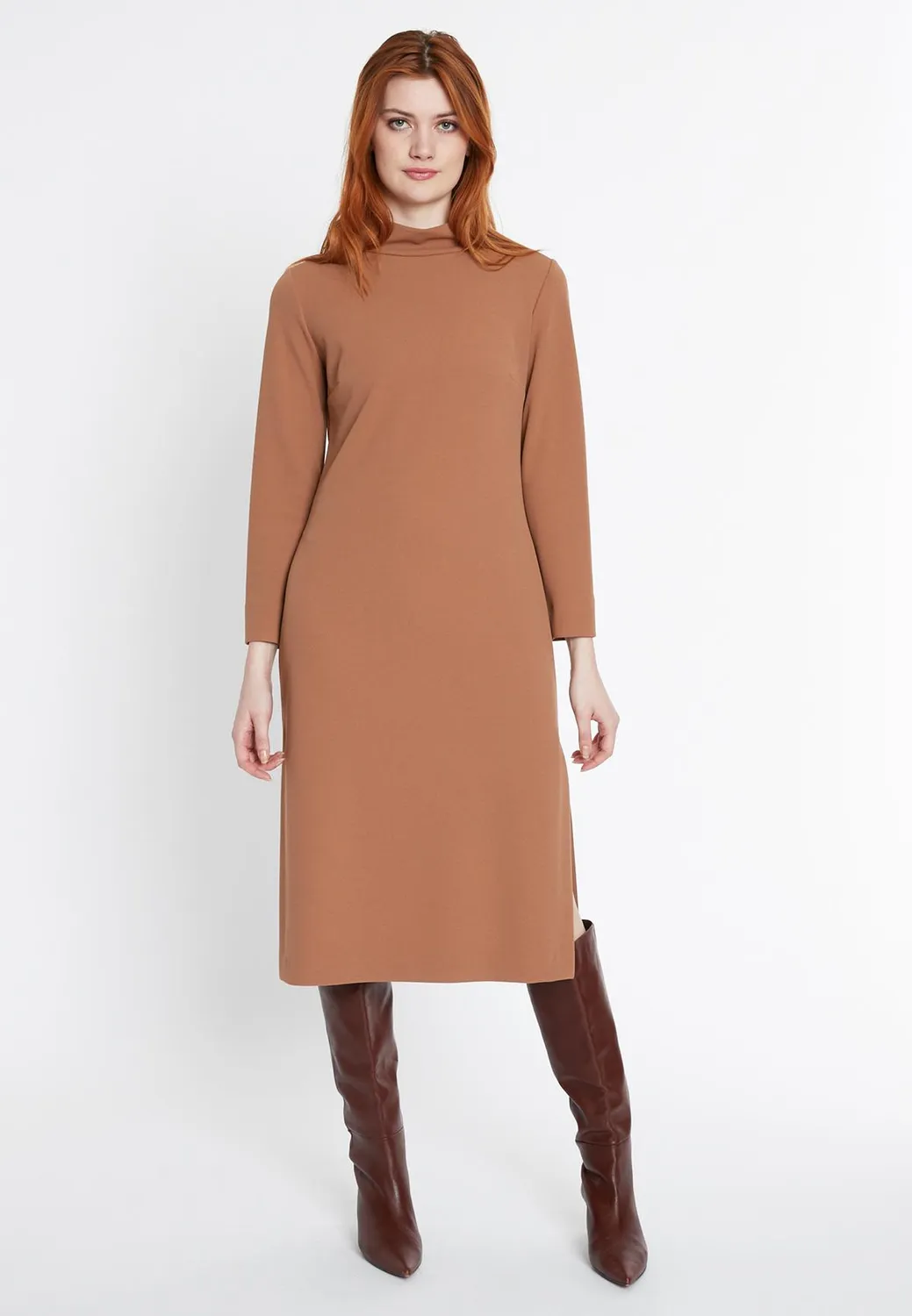 Ana Alcazar Sifyna abito midi beige collo alto