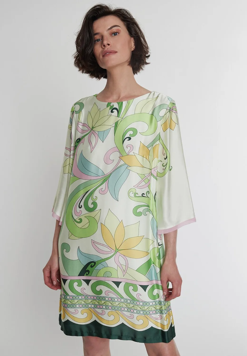 Ana Alcazar Pecane abito tunica raso fiori menta