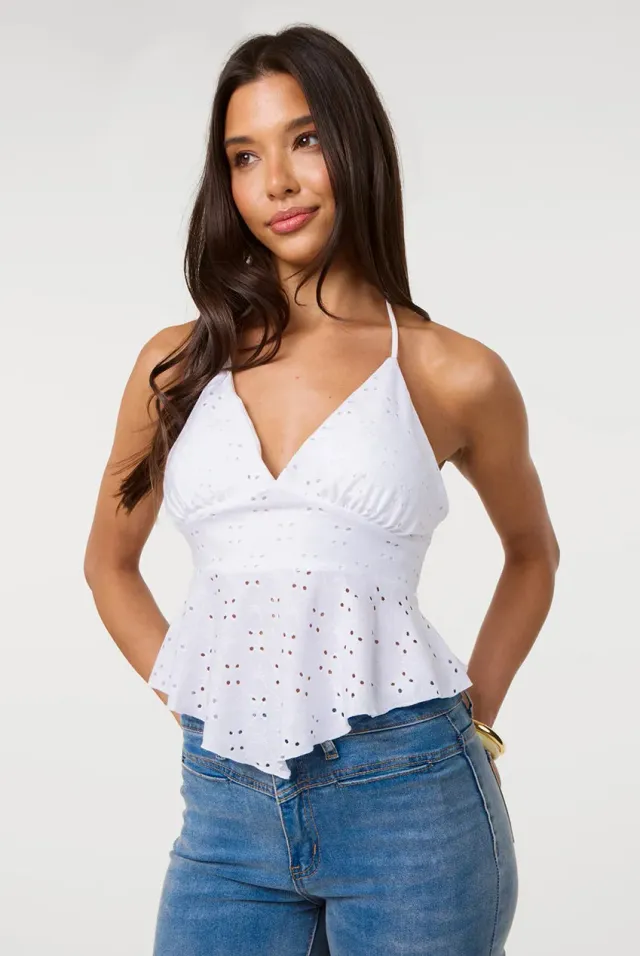 Pink Vanilla Broderie Hanky top avorio S-M-L pizzo