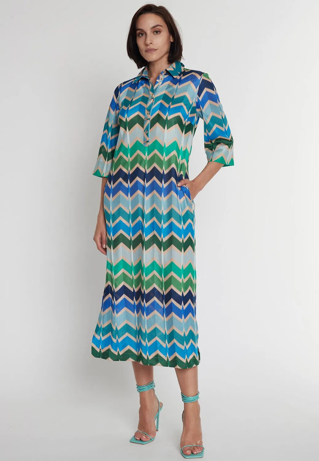 Ana Alcazar Pocana chemisier midi zigzag verde blu