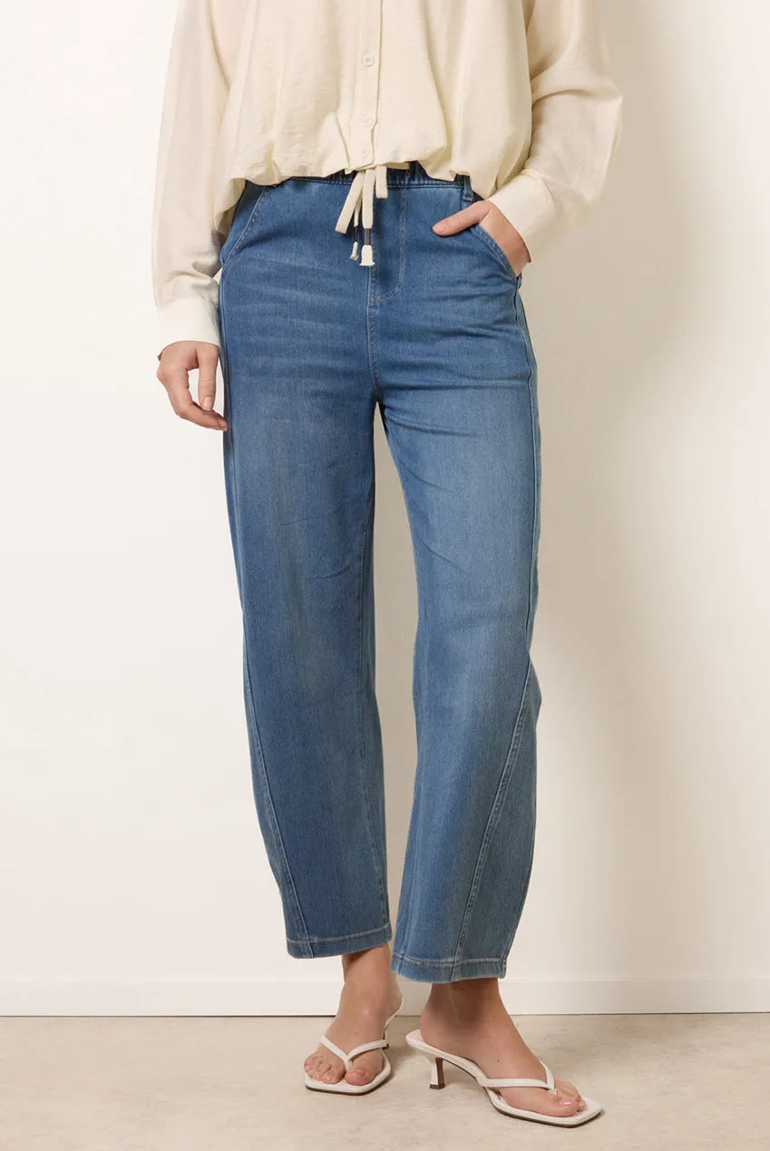 Blue Vanilla Drawstring Seam Detail jeans wide leg light denim elasticizzati
