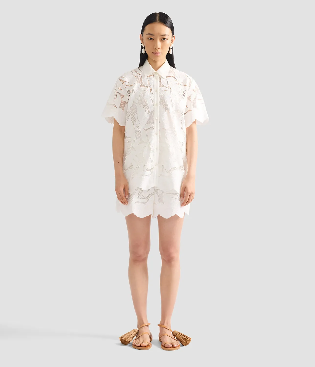 Erdem Cotton Cutwork Short Sleeve camicia cotone