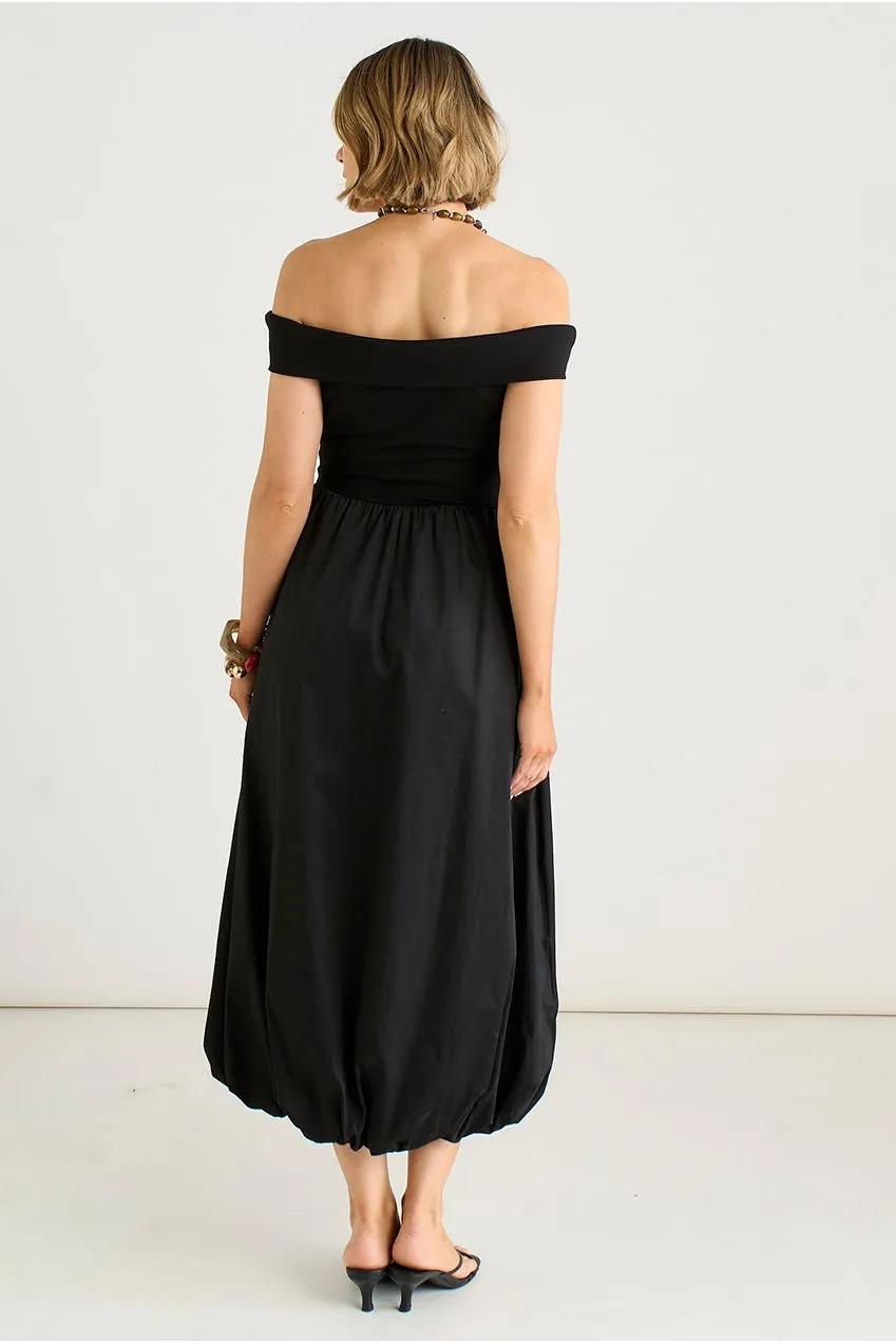 Gini London Black Bardot Jersey Mix abito midi nero