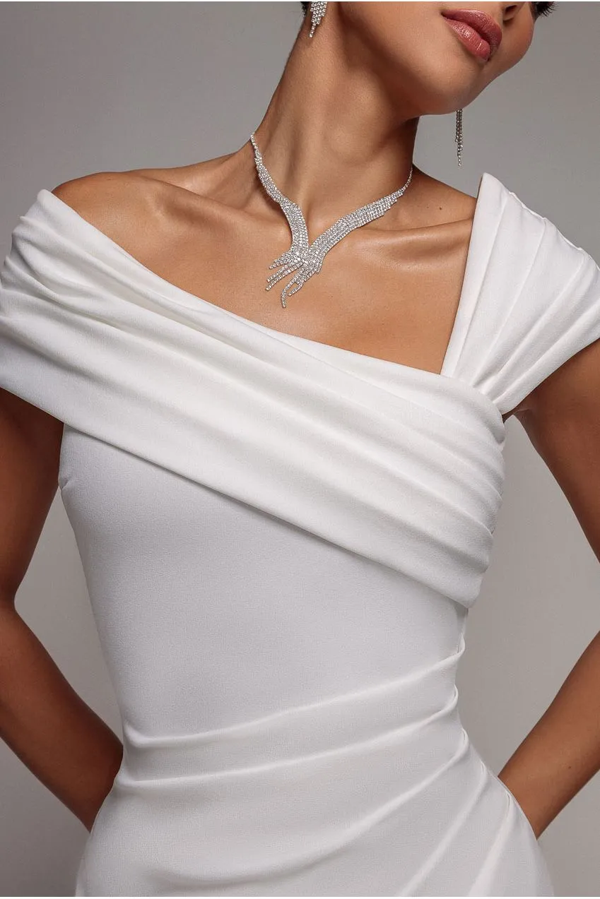 Goddiva One Shoulder abito maxi bianco scuba cerimonia