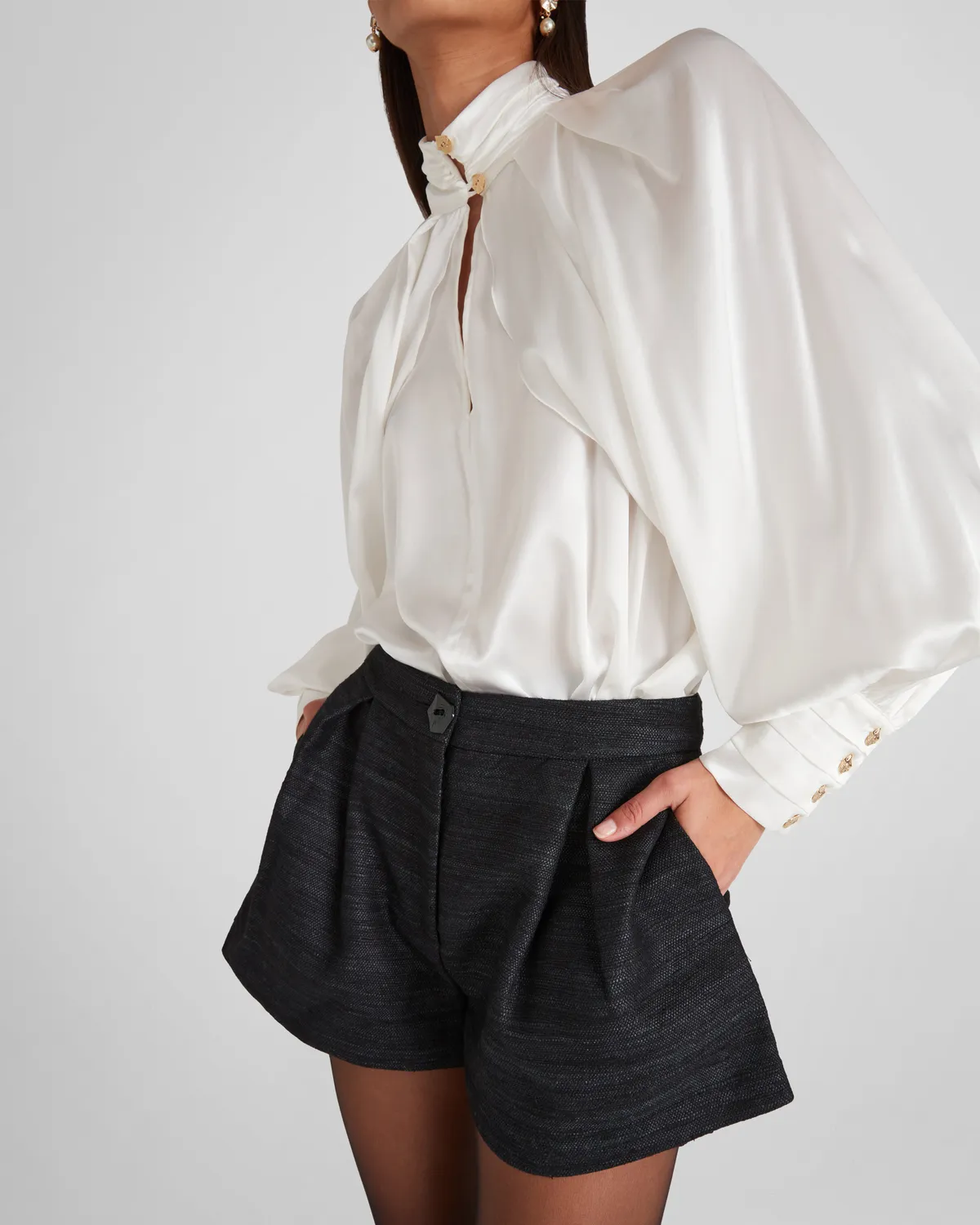 VIOLANTE NESSI Rossini blusa raso seta avorio da sera