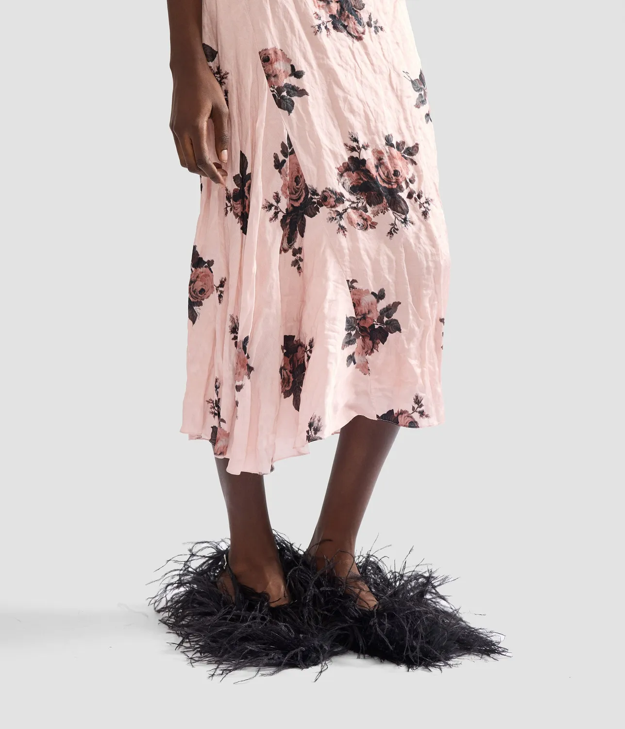 Erdem Floral Crushed Satin Draped Midi Skirt gonna midi