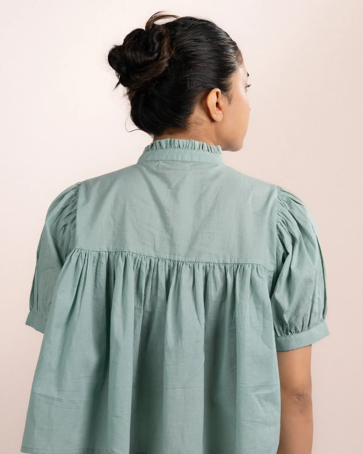 Our Dve Rosy top azzurro menta cotone