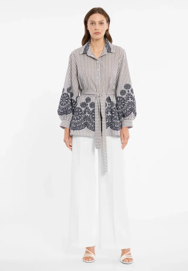 Ana Alcazar Doremie camicia cotone righe ricamo