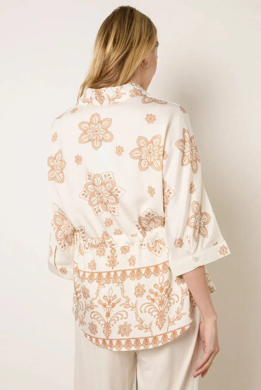 Blue Vanilla Tie Waist camicia floreale beige manica corta