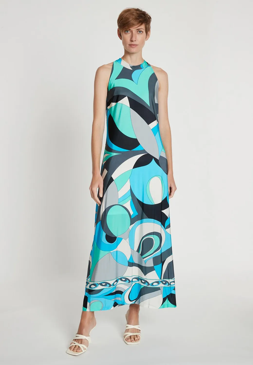 Ana Alcazar Lotara abito lungo stampa retro halter