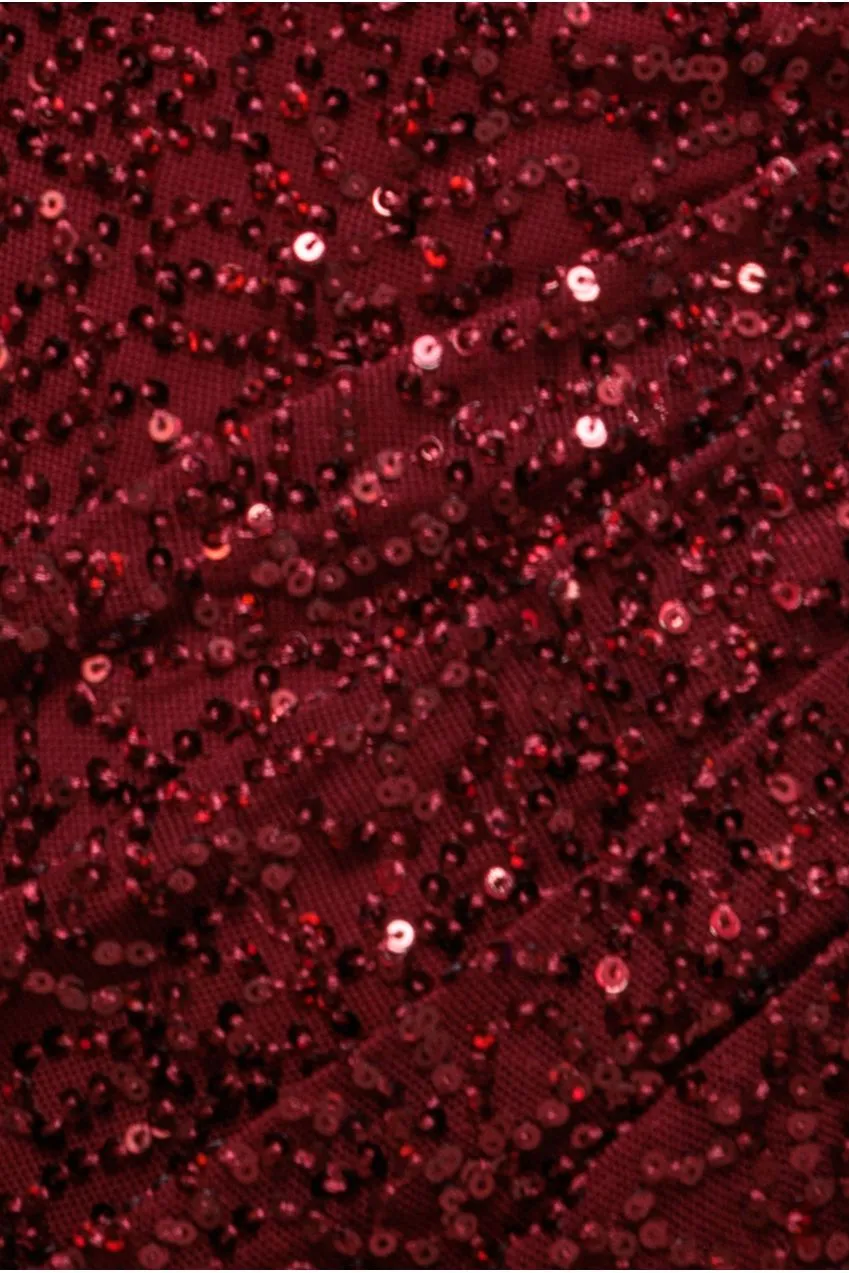 Goddiva Sequin Cowl One Shoulder abito maxi vino paillettes