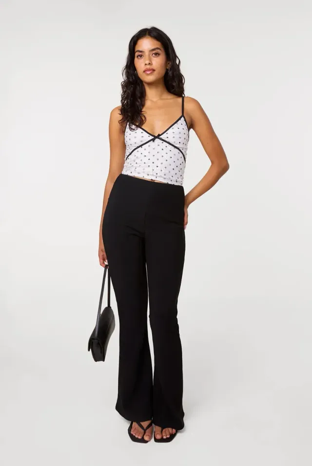 Pink Vanilla Fine Rib pantaloni flare neri stretch