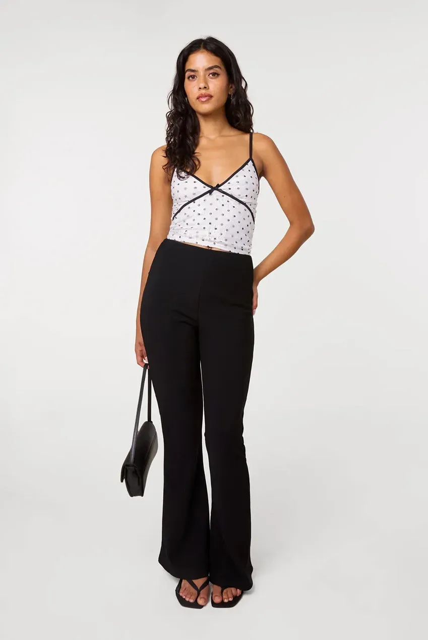 Pink Vanilla Fine Rib pantaloni flare neri stretch
