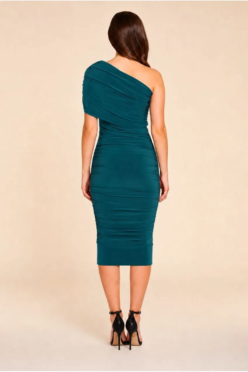 Honor Gold Alice abito midi verde monospalla elasticizzato