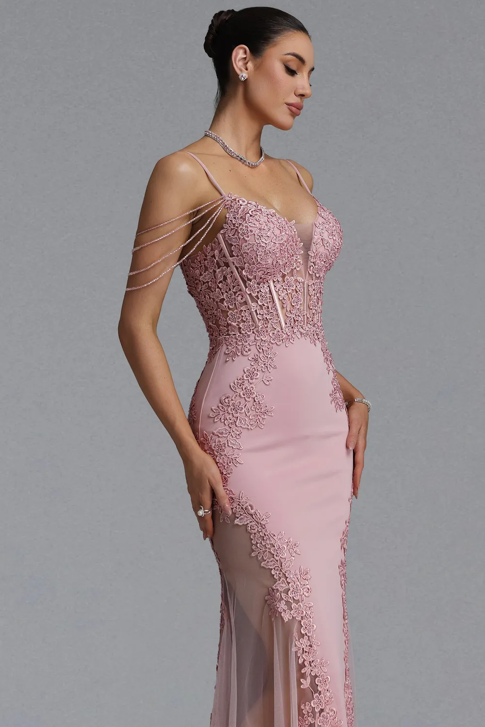 Bella Barnett Encho abito sirena pizzo floreale rosa