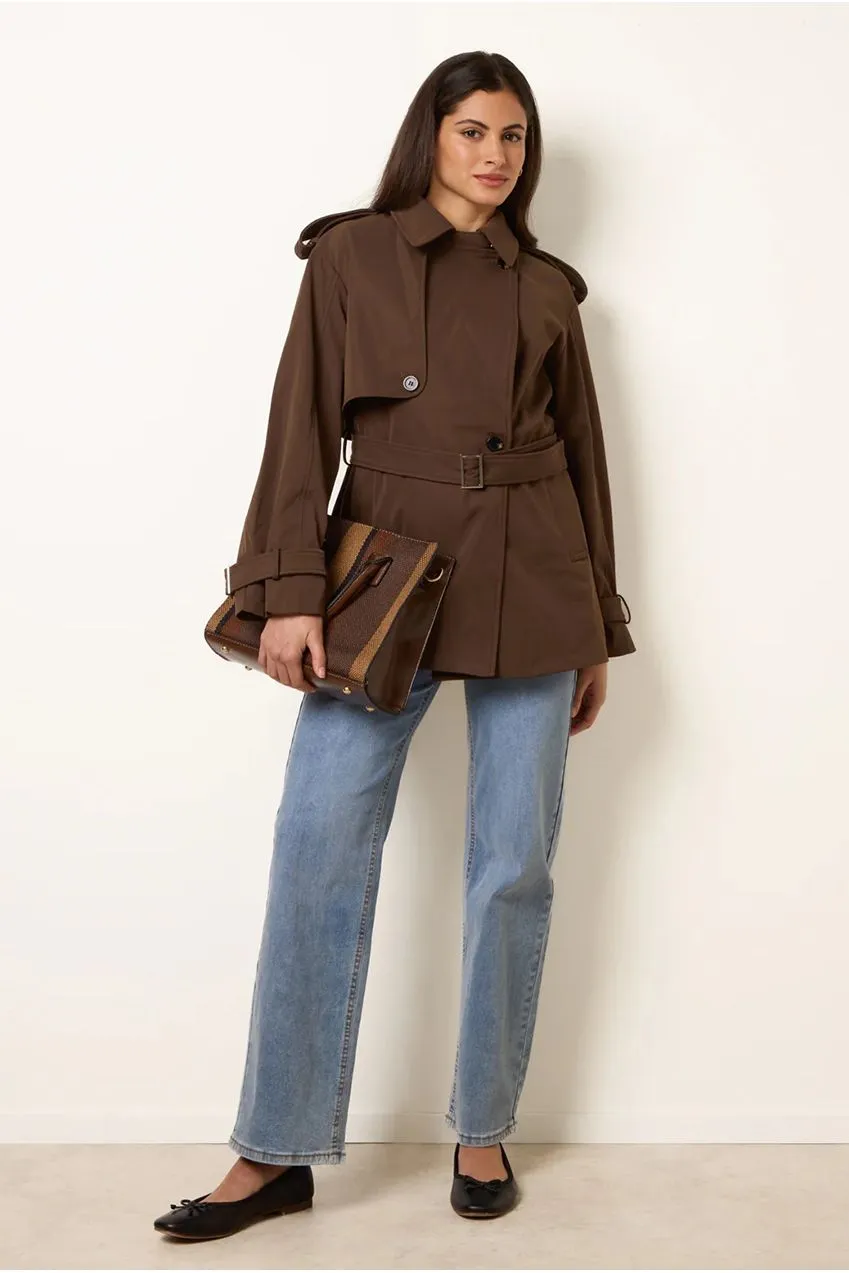 Goddiva Blue Vanilla Trench Corto Cioccolato con cintura