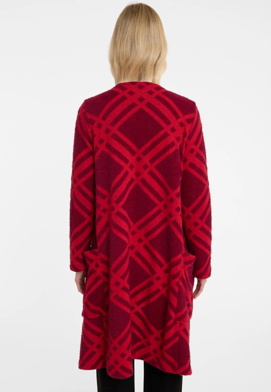 Ana Alcazar Atony cardigan lungo quadri rossi tasche